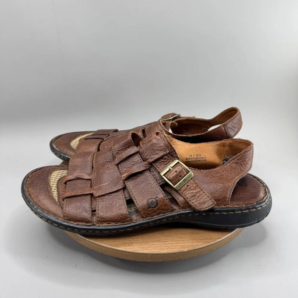 Born‎ Leather Fisherman Sandals Mens 13 Brown H12306 Granola Gorpcore Dadcore